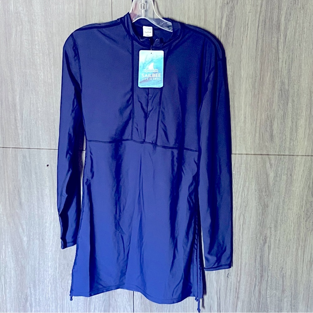 Beautiful Navy Blue Tunic Swim Coverup with Long Sleeves.  NWT